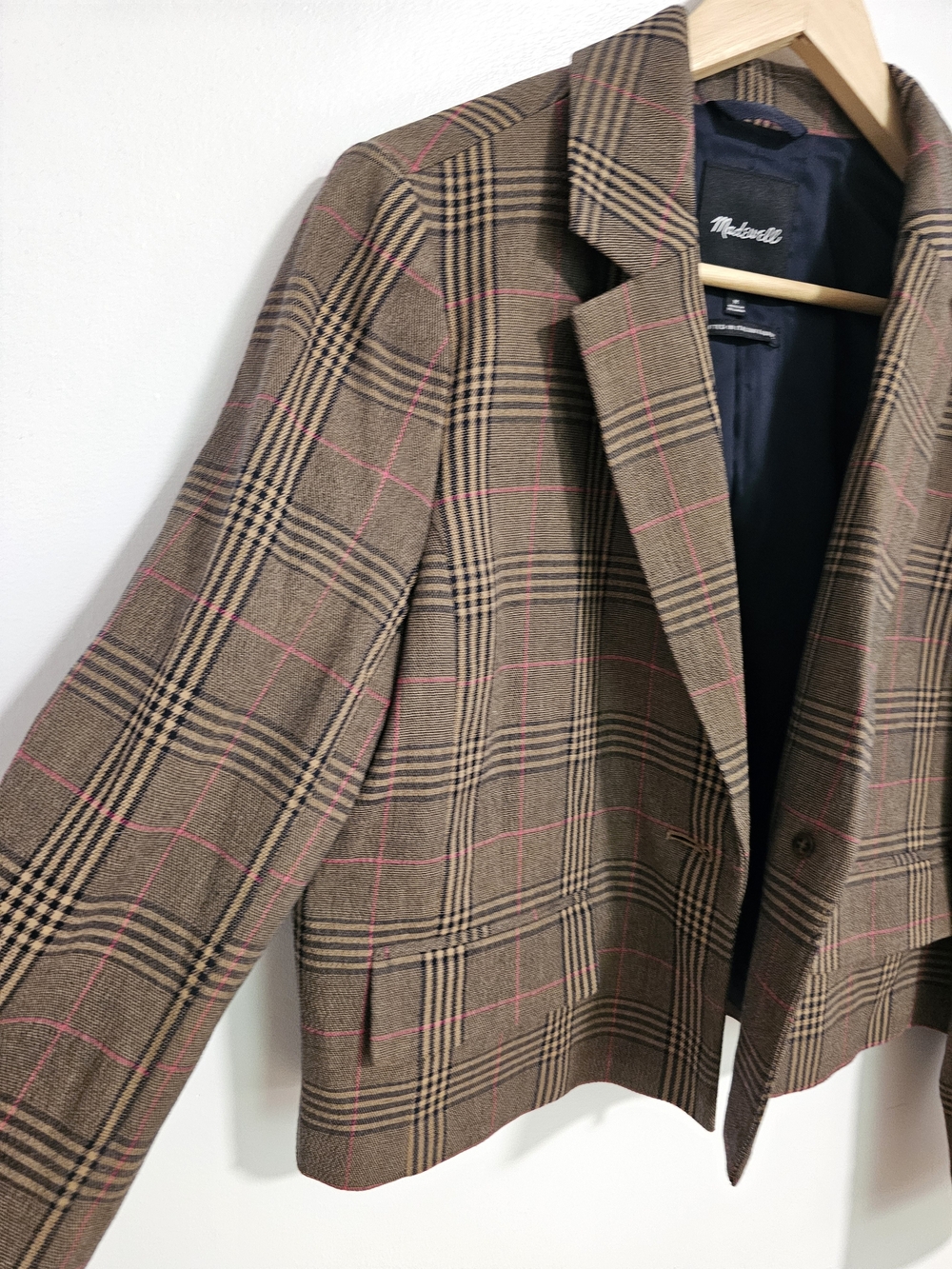 Madewell The Sutter Crop Plaid Blazer Brown Pink Size Medium Like New - Picture 6 of 11